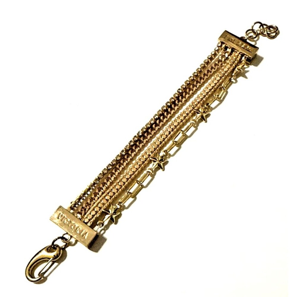 Victoria Emerson Multi Strand Bracelet Gold Tone Layered Rhinestone Stars 7.5